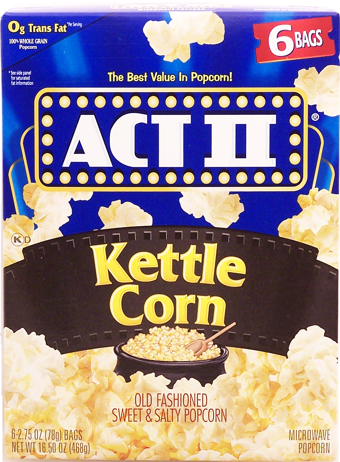 Act II Kettle Corn old fashioned sweet & salty popcorn, 6 2.75-oz. microwave bags Full-Size Picture